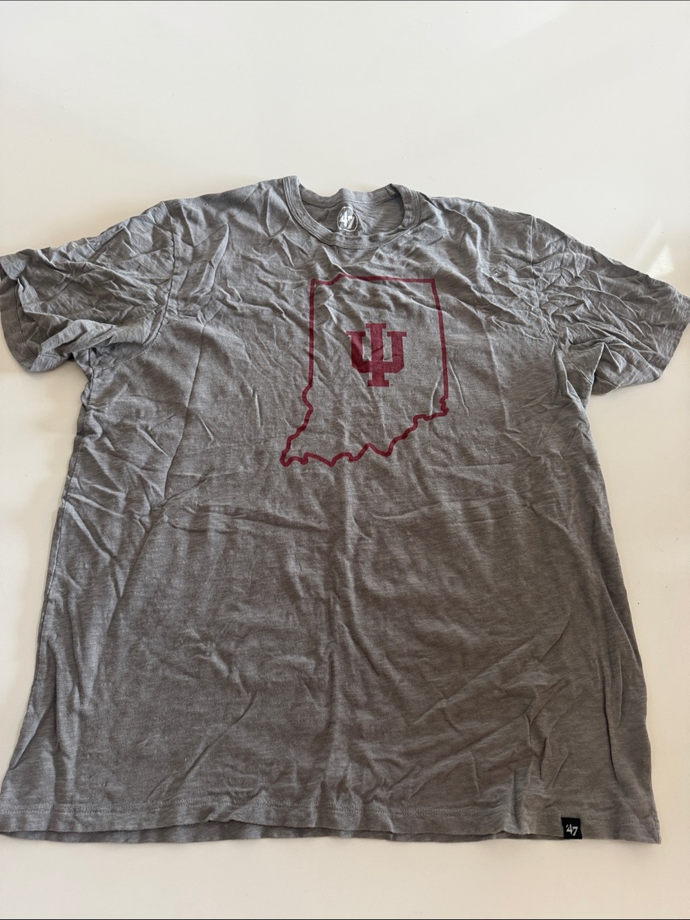 '47 Indiana University Gray Tee with Maroon State Outline